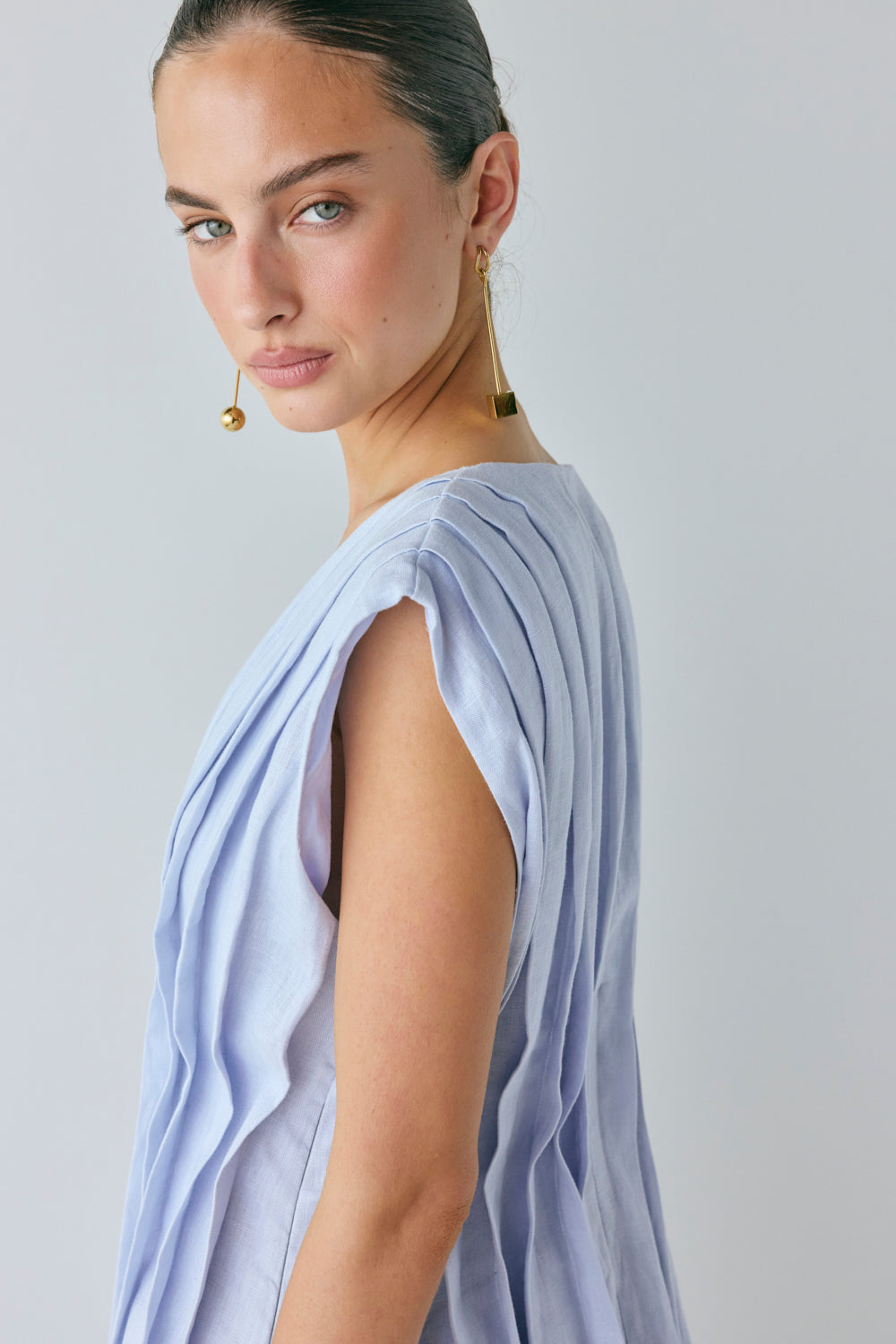 Blanca Linen Midi Dress Powder Blue