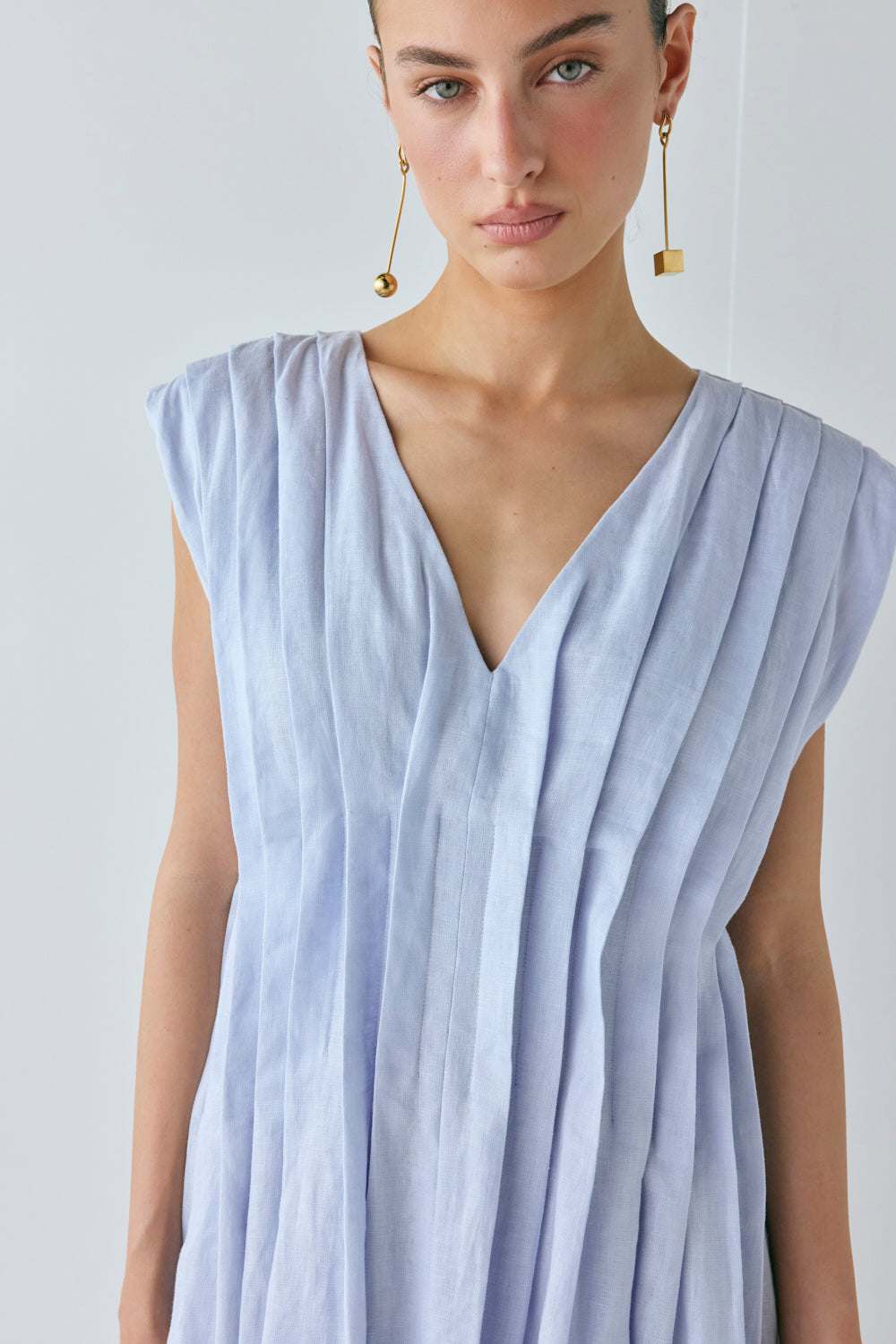 Blanca Linen Midi Dress Powder Blue