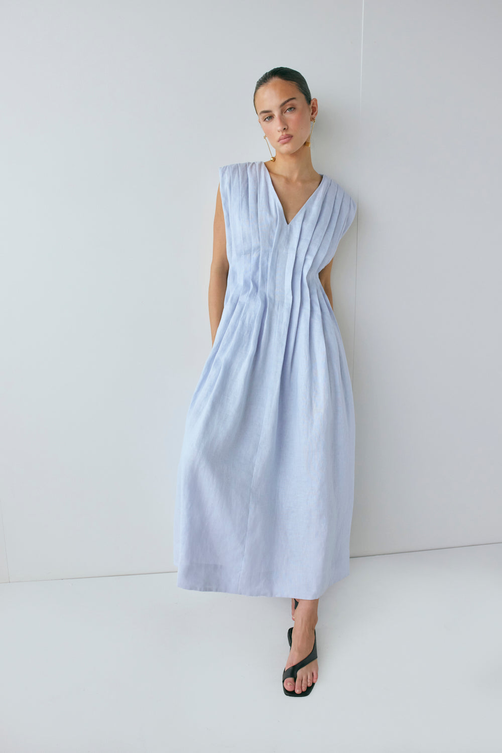 Blanca Linen Midi Dress Powder Blue