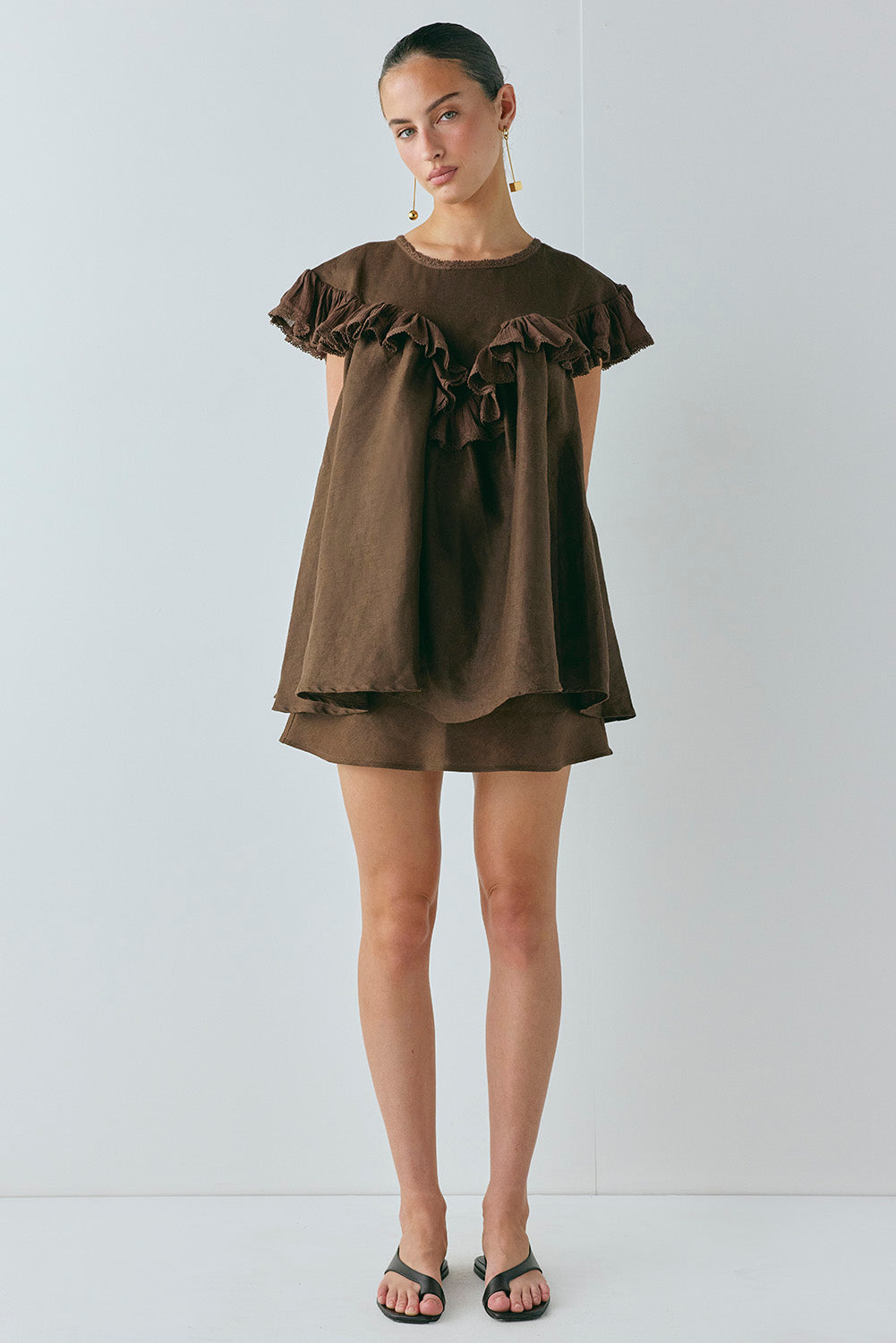Summer Linen Mini Skirt Chocolate