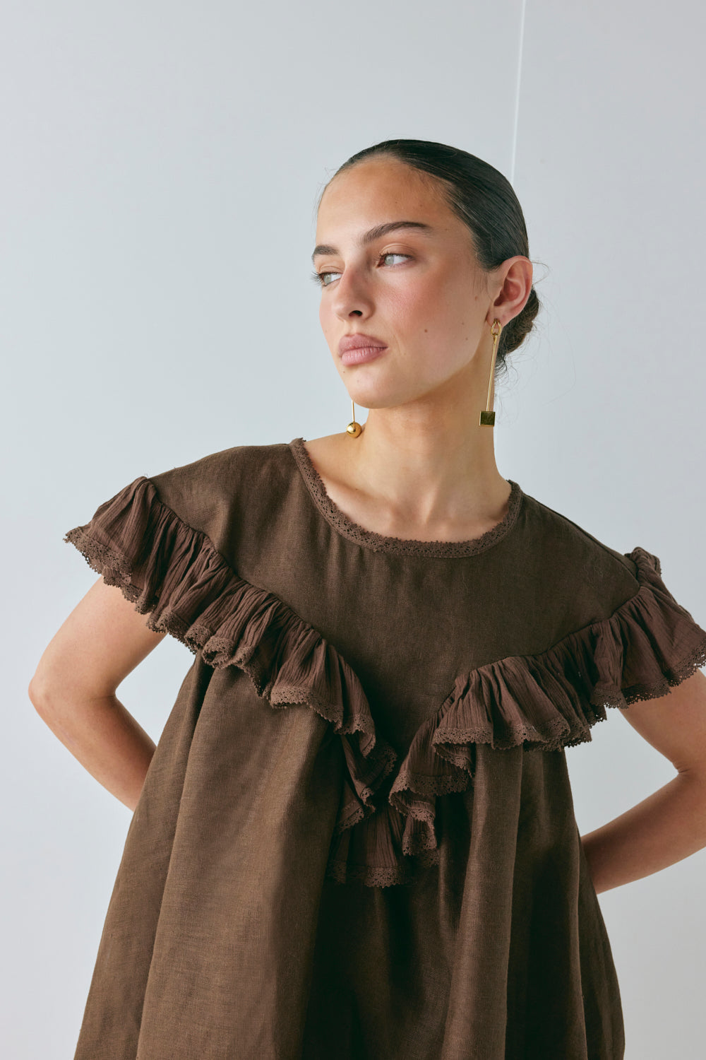 Viola Linen Tunic Chocolate