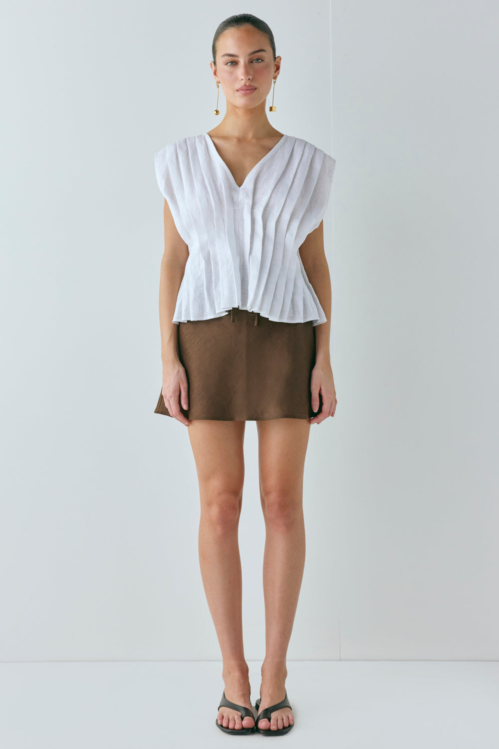 Summer Linen Mini Skirt Chocolate
