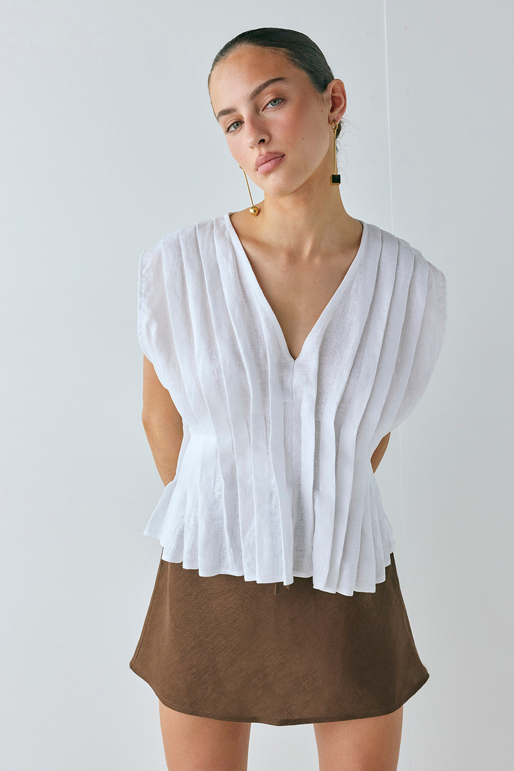Summer Linen Mini Skirt Chocolate
