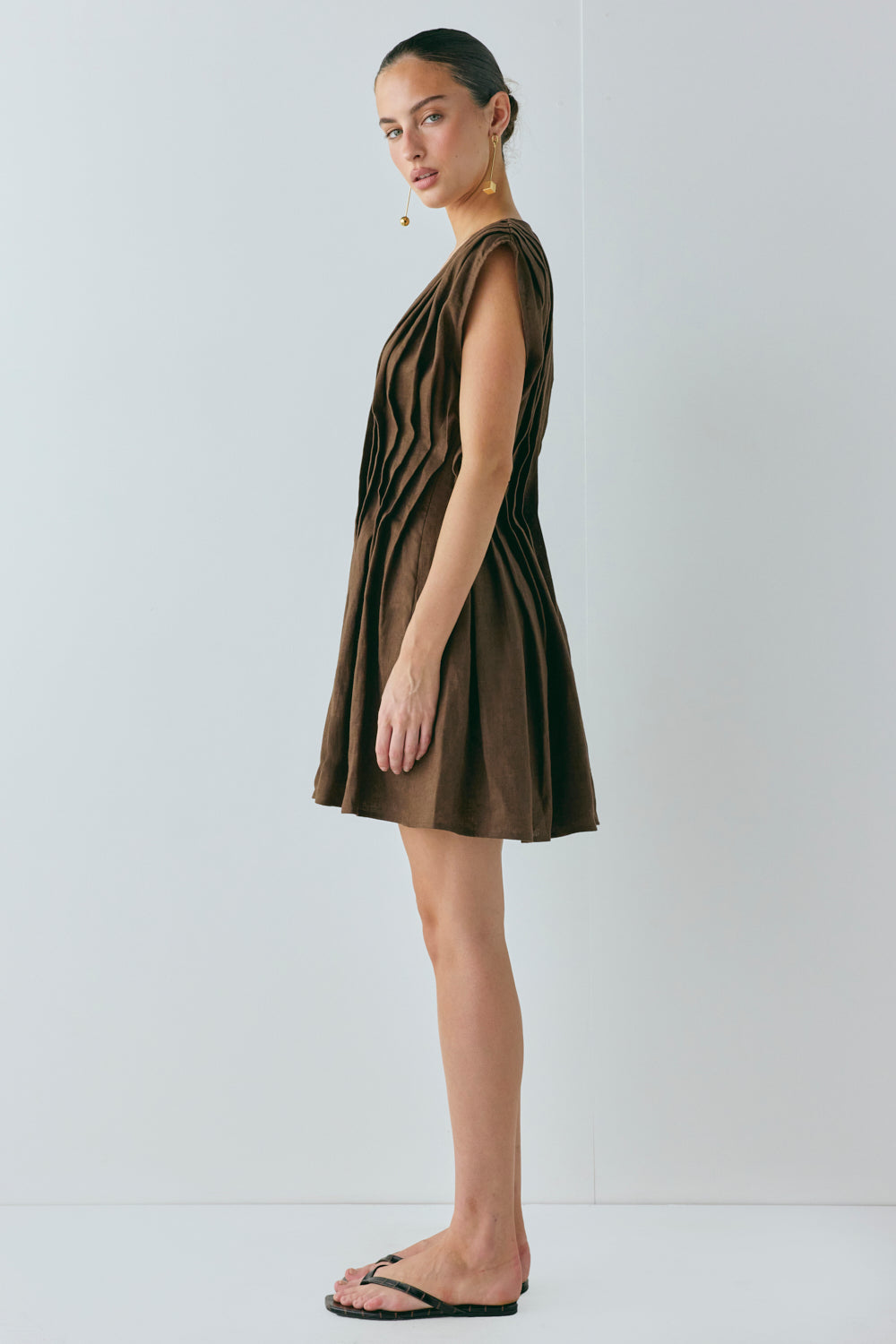 Blanca Linen Mini Dress Chocolate