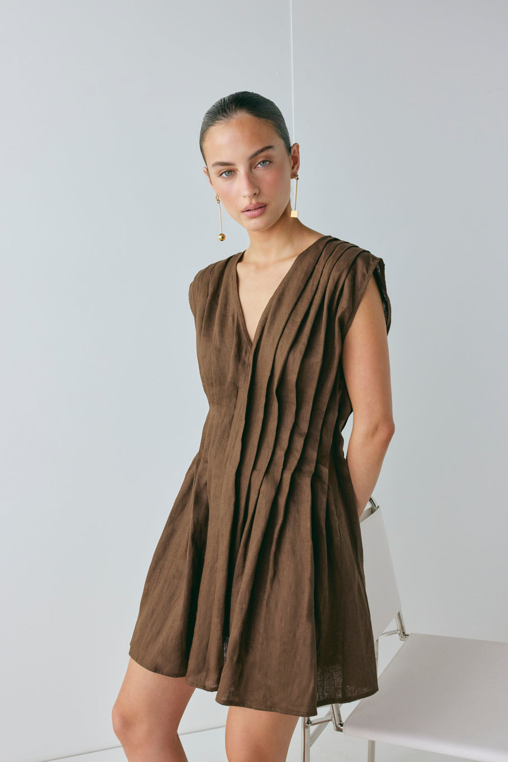 Blanca Linen Mini Dress Chocolate