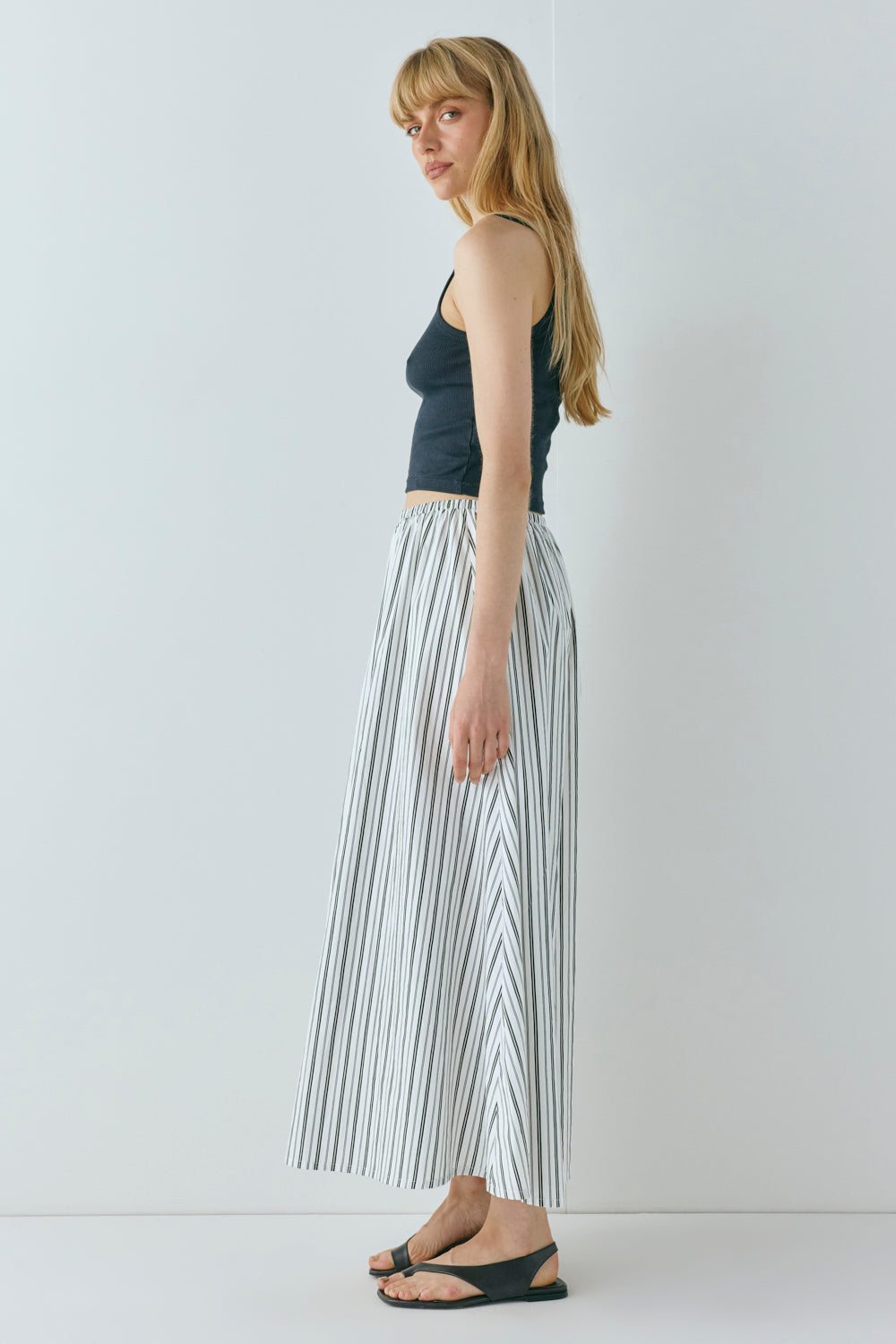 Solara Midi Skirt Black Stripe