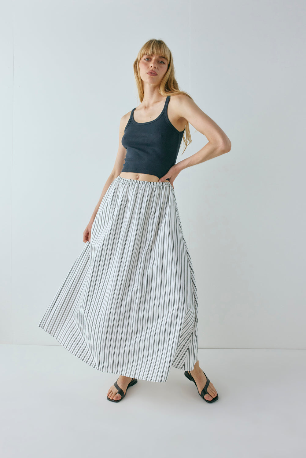 Solara Midi Skirt Black Stripe