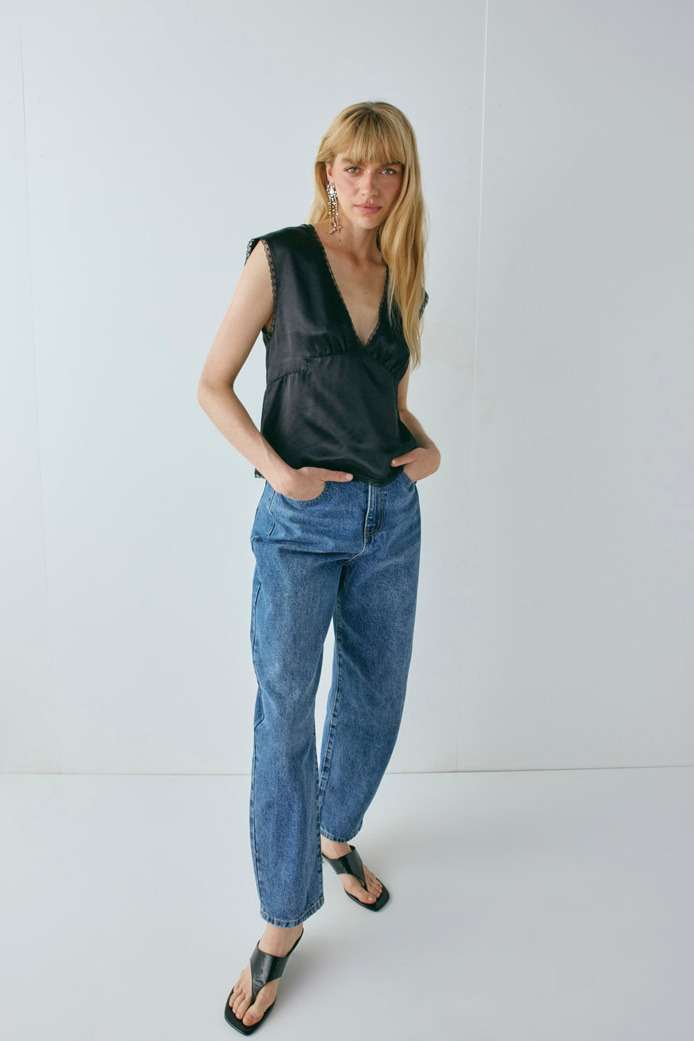Flores Satin Top Black