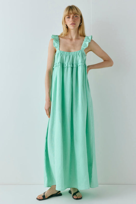 Rossana Linen Maxi Dress Aqua