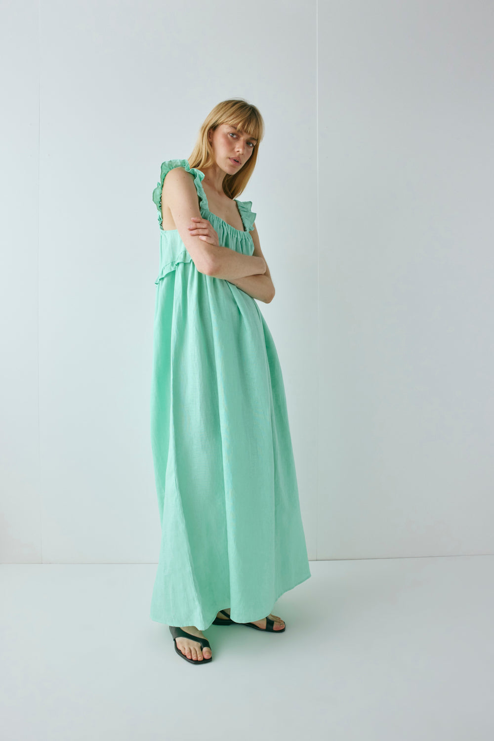 Rossana Linen Maxi Dress Aqua