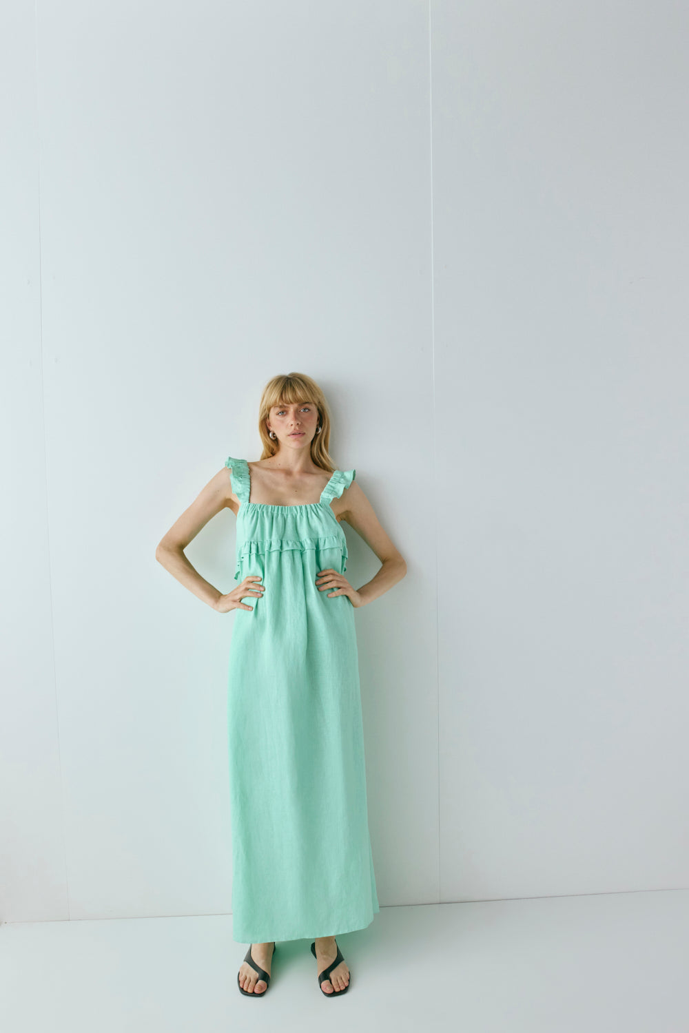 Rossana Linen Maxi Dress Aqua