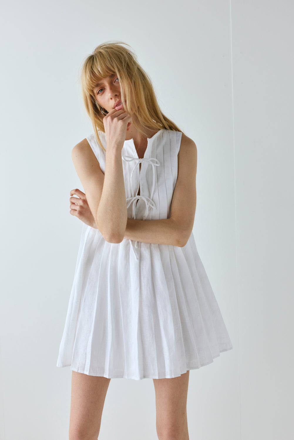 Valeria Linen Mini Dress White