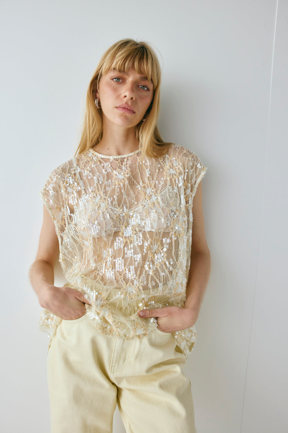 Devyn Sequin Top Apricot