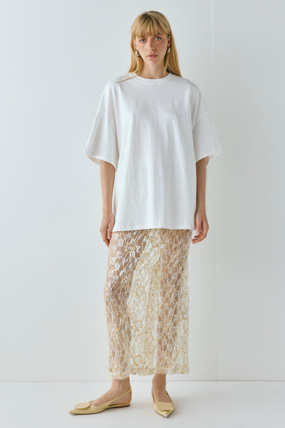 Devyn Sequin Midi Skirt Apricot