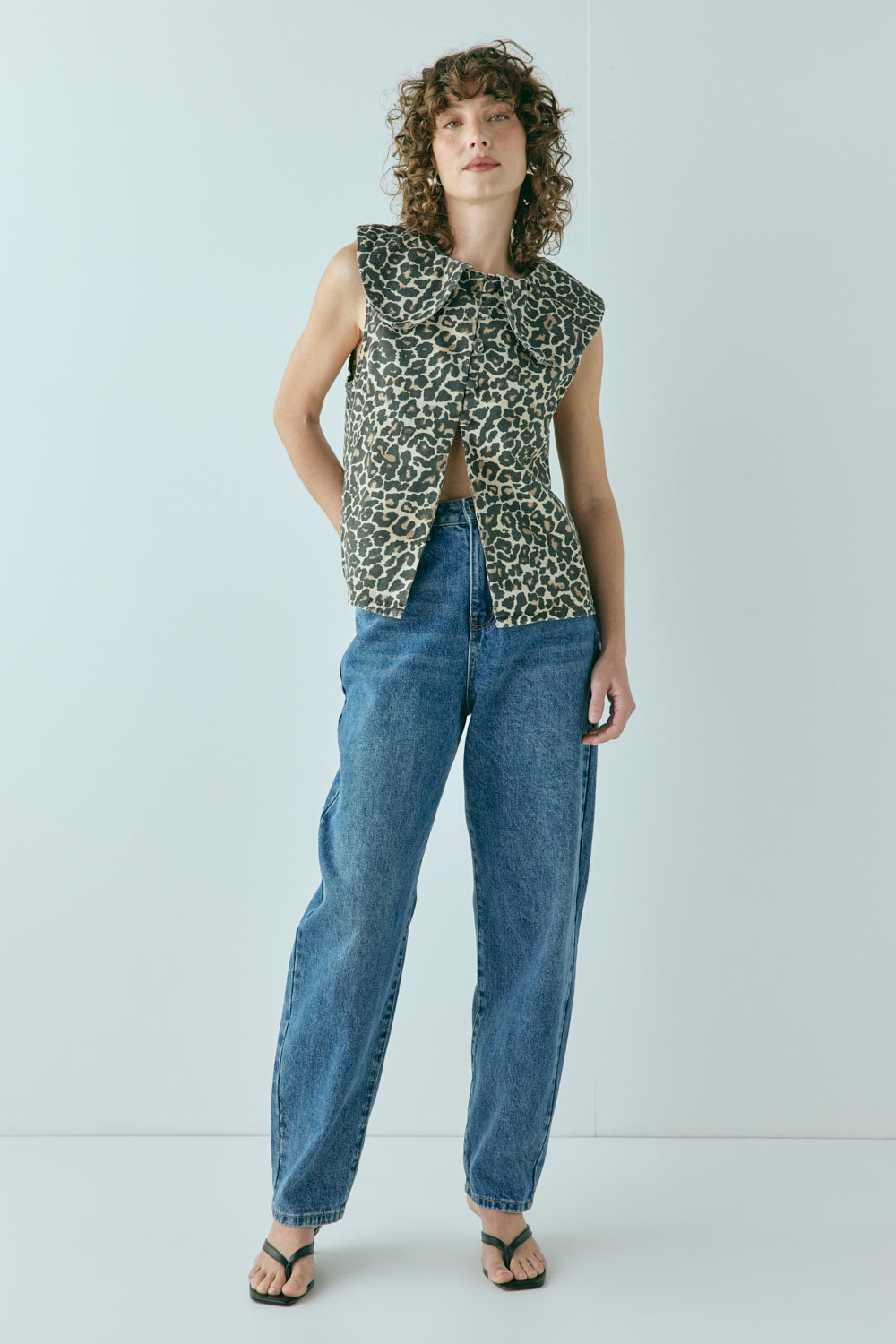 Iman Denim Top Leopard