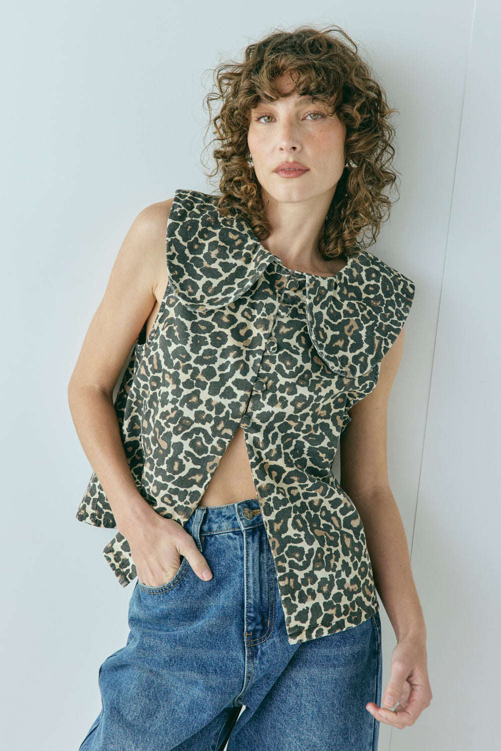 Iman Denim Top Leopard
