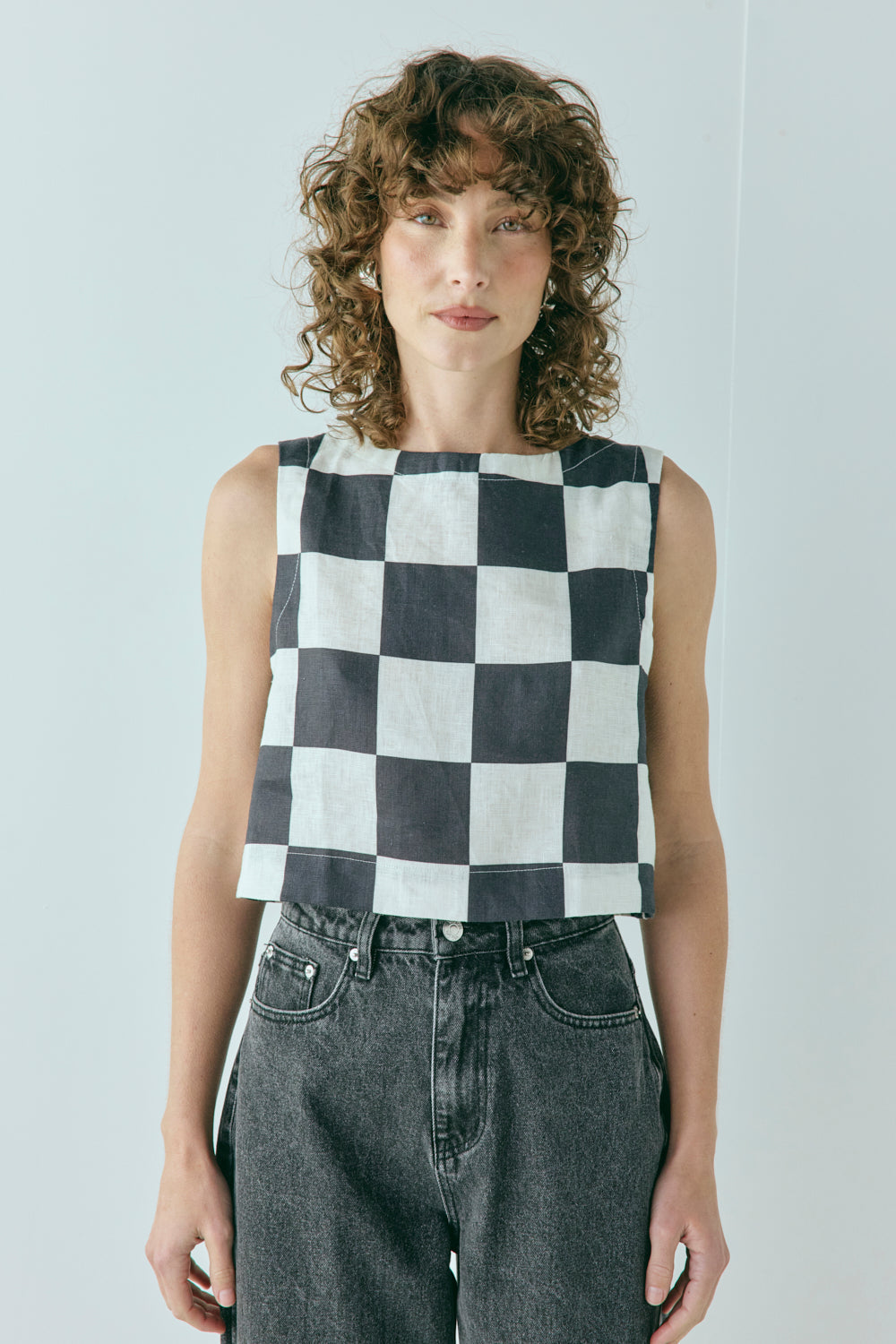 Naya Linen Top Check