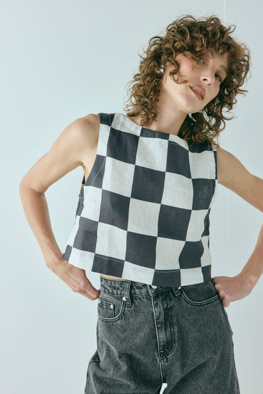 Naya Linen Top Check
