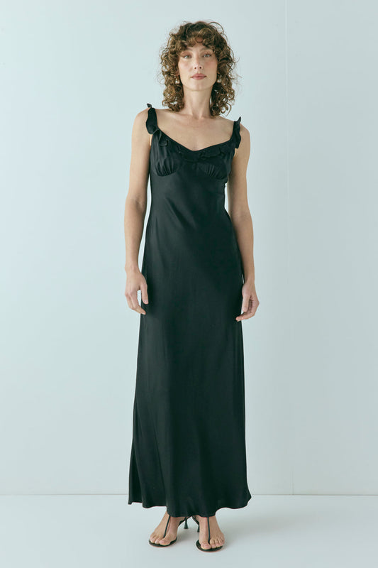 Rosalia Satin Bias Cut Maxi Dress Black