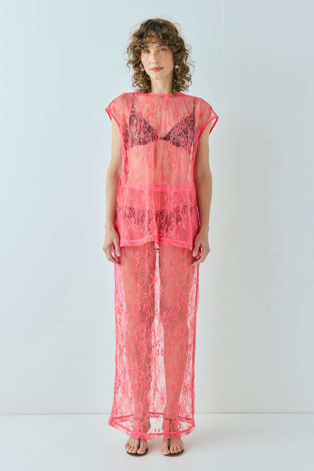 Devyn Lace Midi Skirt Pink