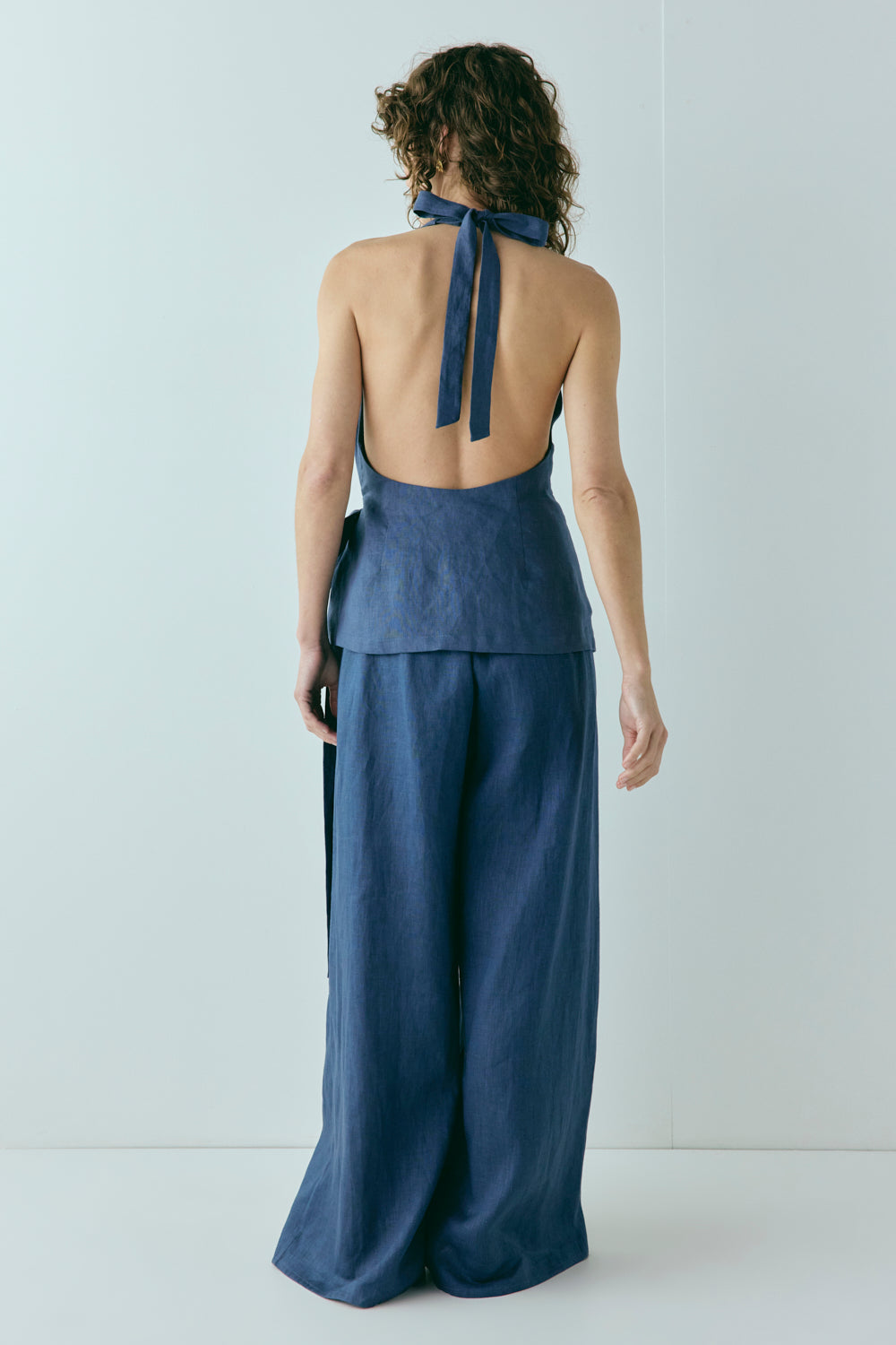 Prue Linen Top Navy