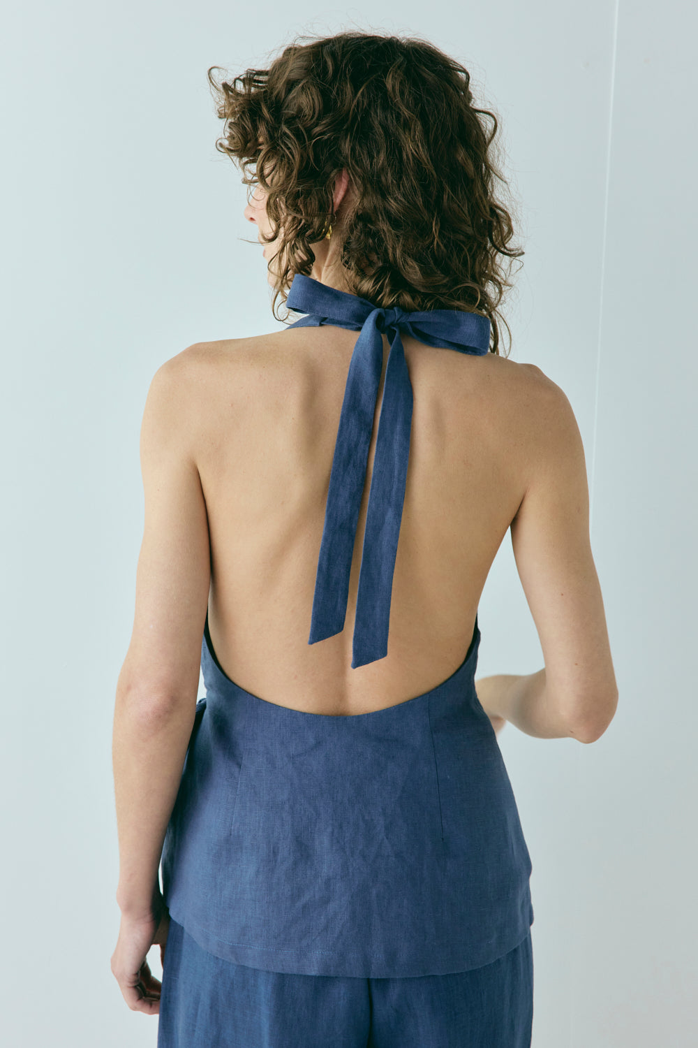 Prue Linen Top Navy
