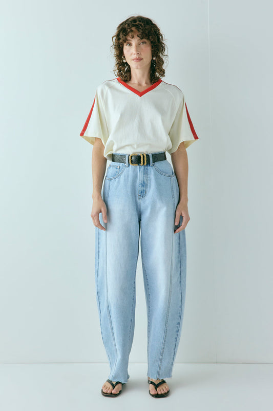 Nyra Barrel Denim Jeans Light Blue