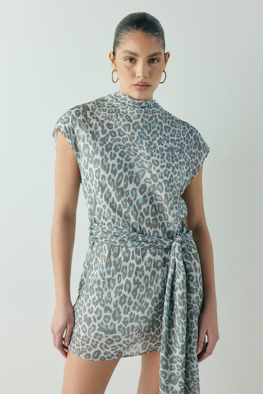 Nuri Mini Dress Blue Leopard