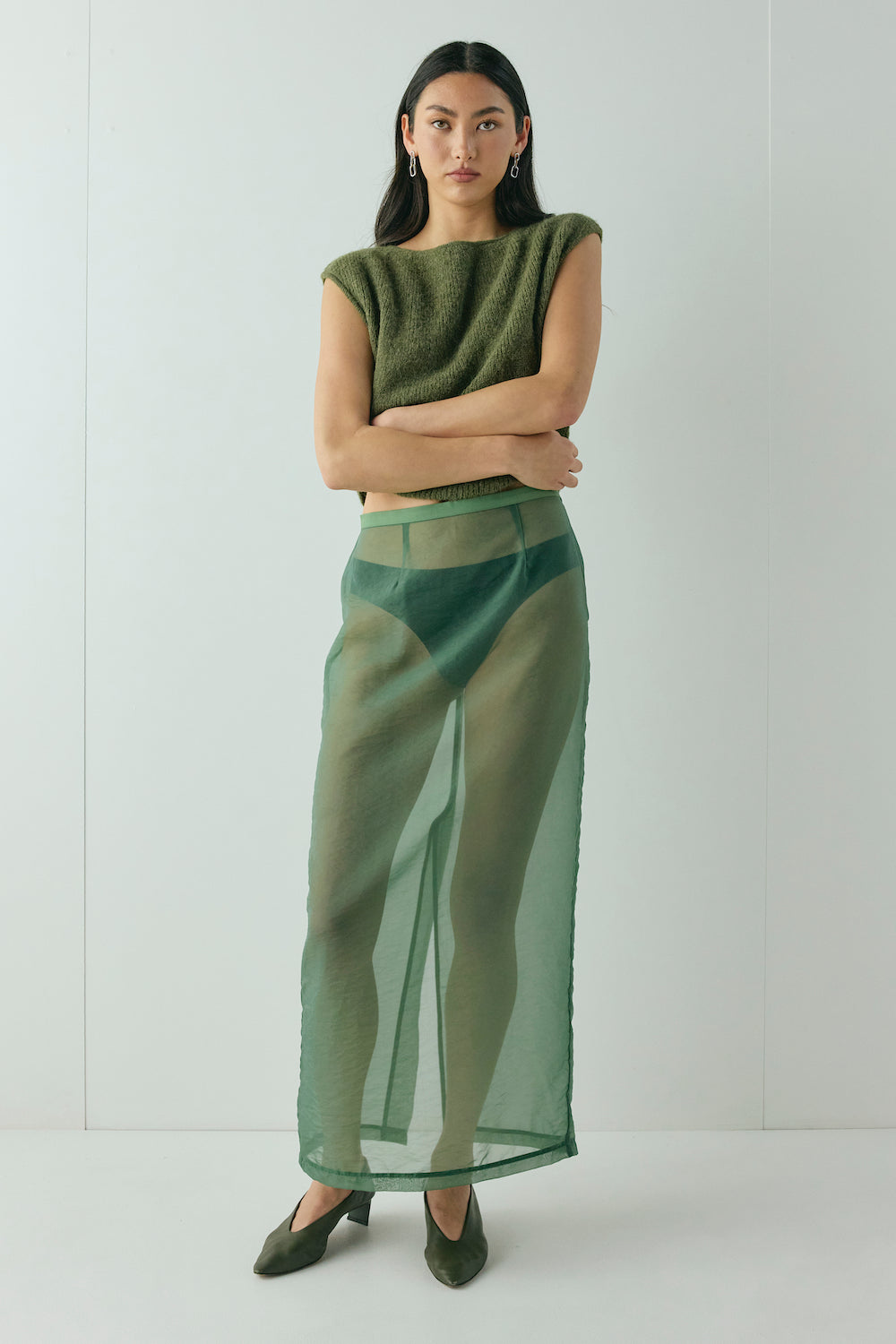 Devyn Sheer Midi Skirt Olive