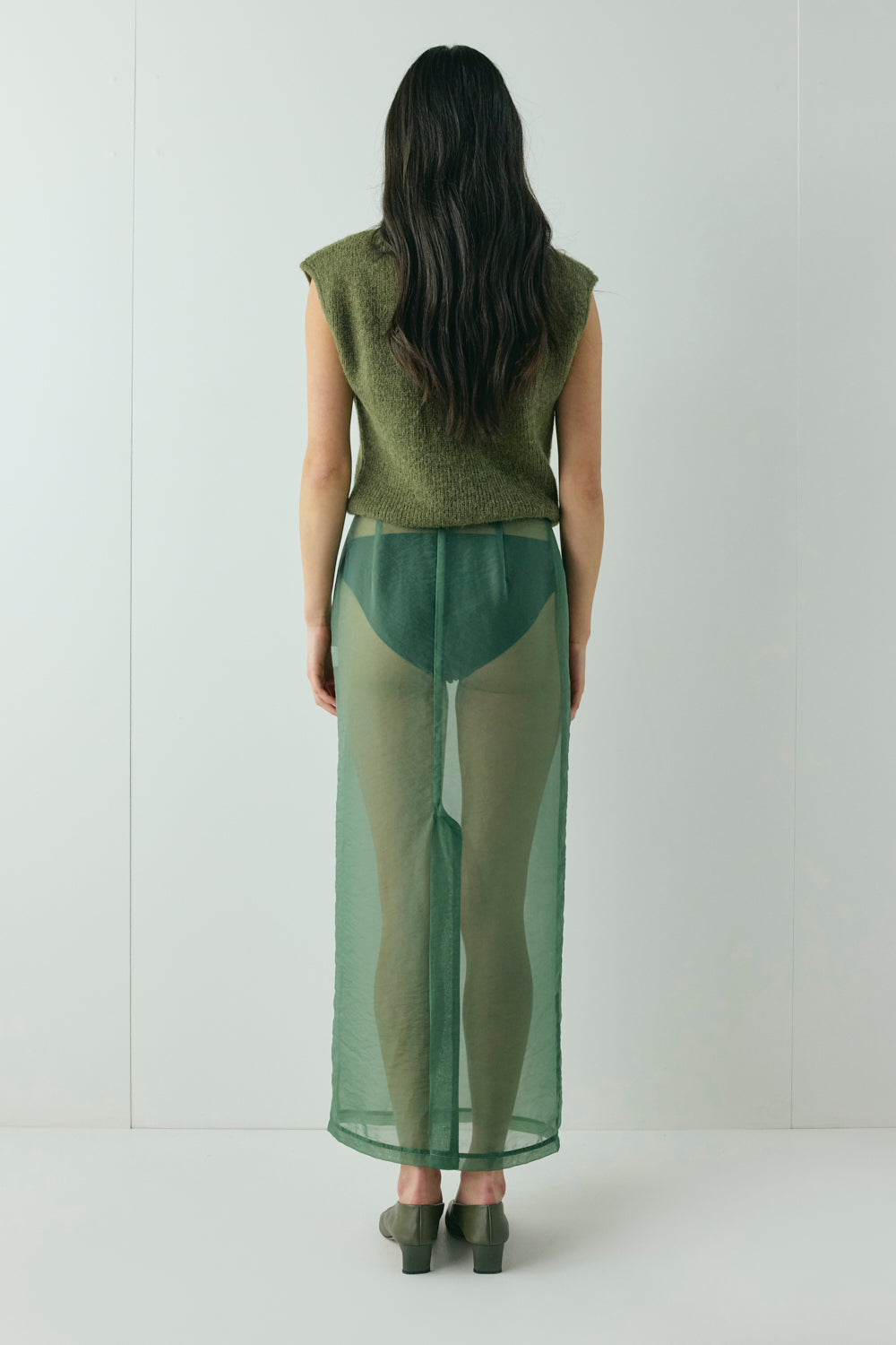 Devyn Sheer Midi Skirt Olive