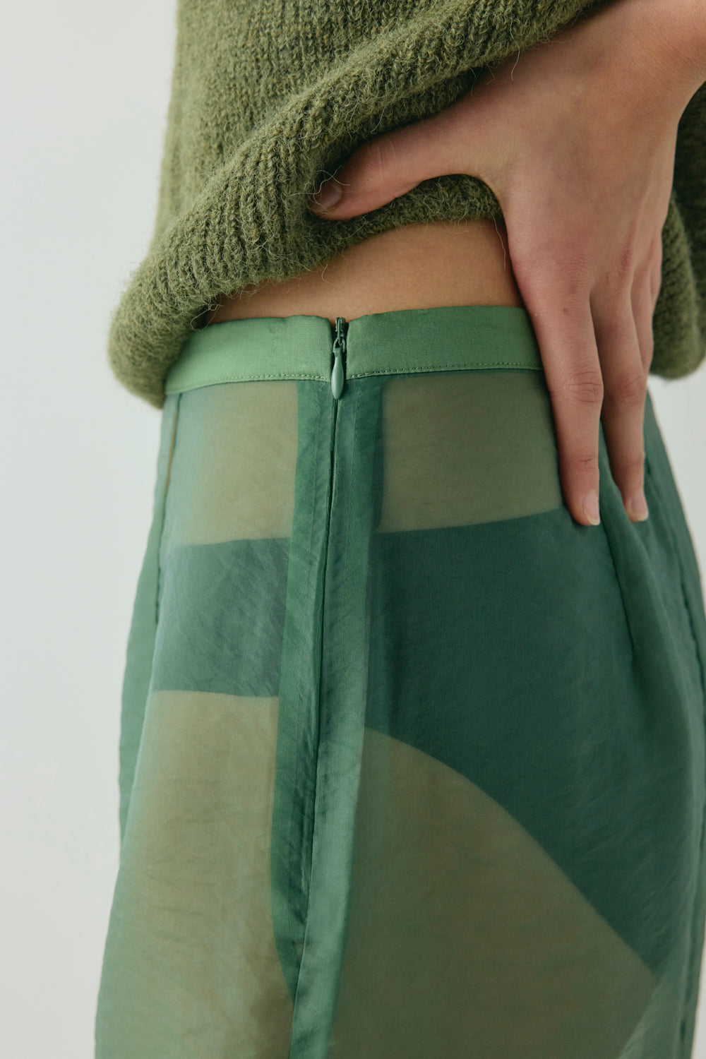 Devyn Sheer Midi Skirt Olive