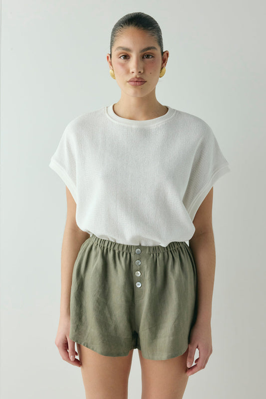Eira Linen Shorts Khaki