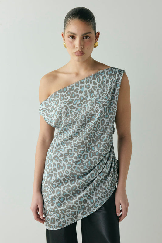 Lara Tunic Top Blue Leopard