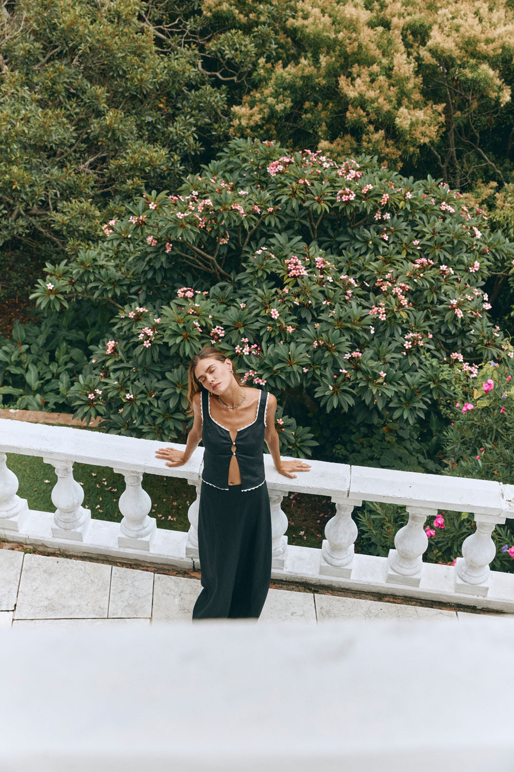 Love Language Linen Button Front Top Black