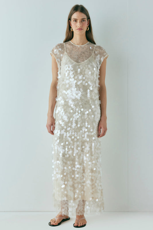 Astrid Sequin Maxi Dress Cream