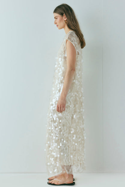 Astrid Sequin Maxi Dress Cream