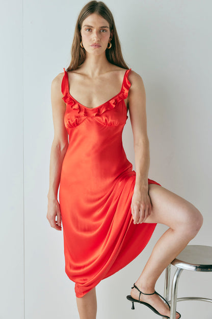 Rosalia Satin Bias Cut Maxi Dress Red