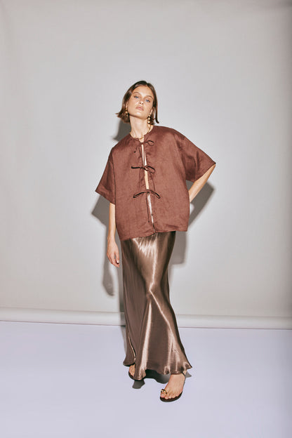 Naomi Linen Smock Top Umber