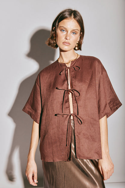 Naomi Linen Smock Top Umber