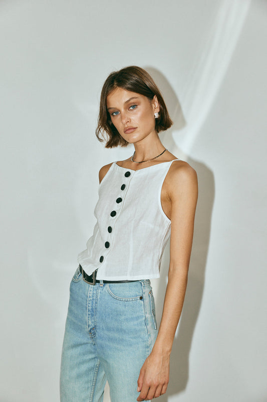 Rumi Linen Top White