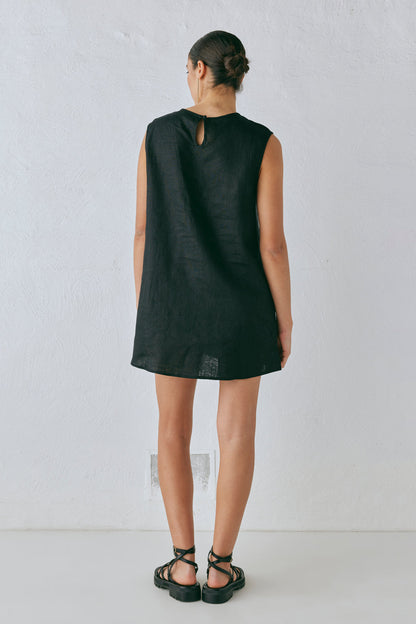 Yuri Linen Mini Dress Black