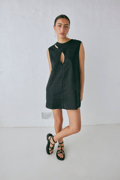Yuri Linen Mini Dress Black