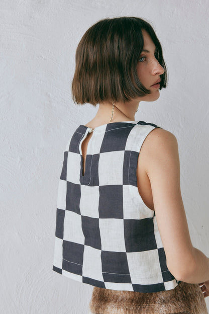 Naya Linen Top Check