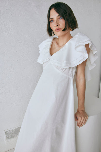 Party Nights Frill Midi Dress White