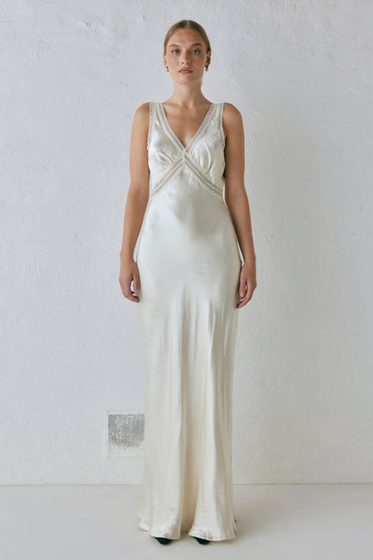 Meet Me On The Dance Floor Bias Cut Maxi Dress Cream