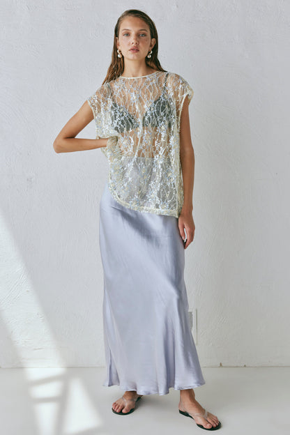 Florence Bias Cut Maxi Skirt Pearl