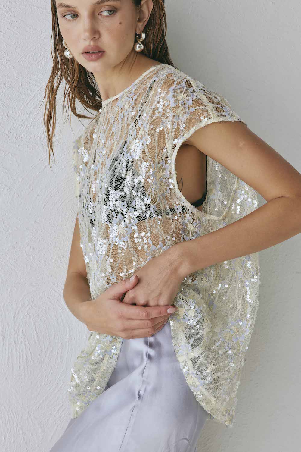 Devyn Sequin Top Lace