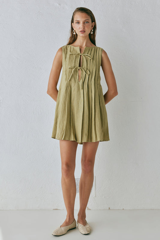 Valeria Linen Mini Dress Olive