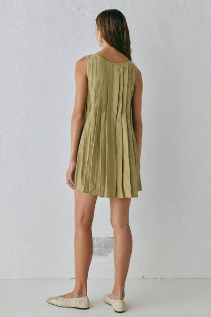 Valeria Linen Mini Dress Olive
