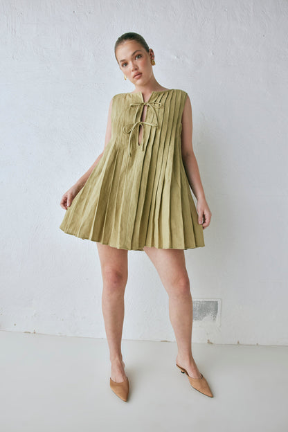 Valeria Linen Mini Dress Olive